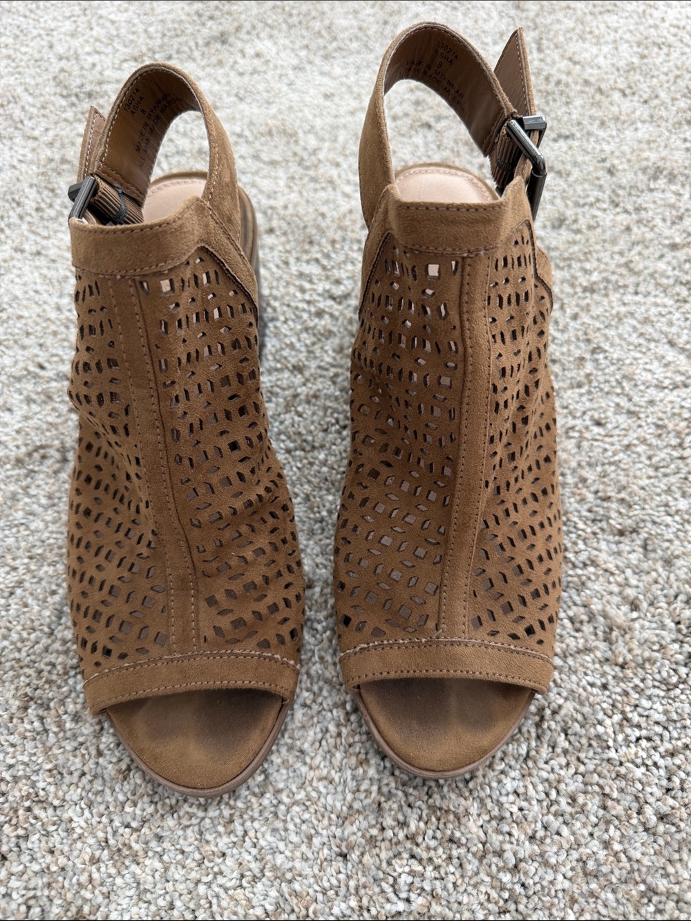 Xappeal Tan Perforated Open-Toe Slingback Heels
